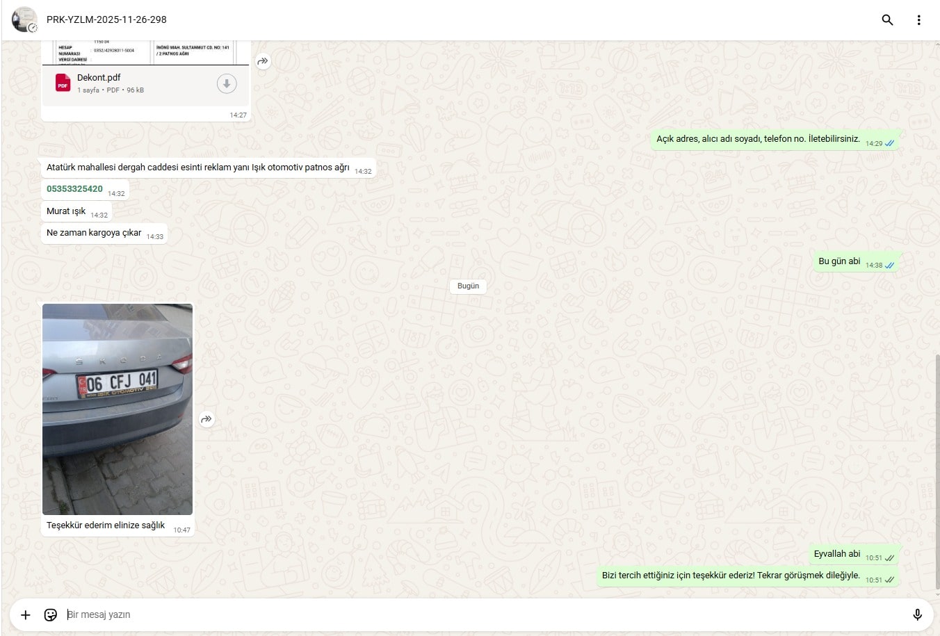 toptan plakalık müşteri memnuniyeti whatsapp